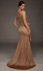 Alyce Paris 55006 - Embroidered High Halter Satin Evening Gown