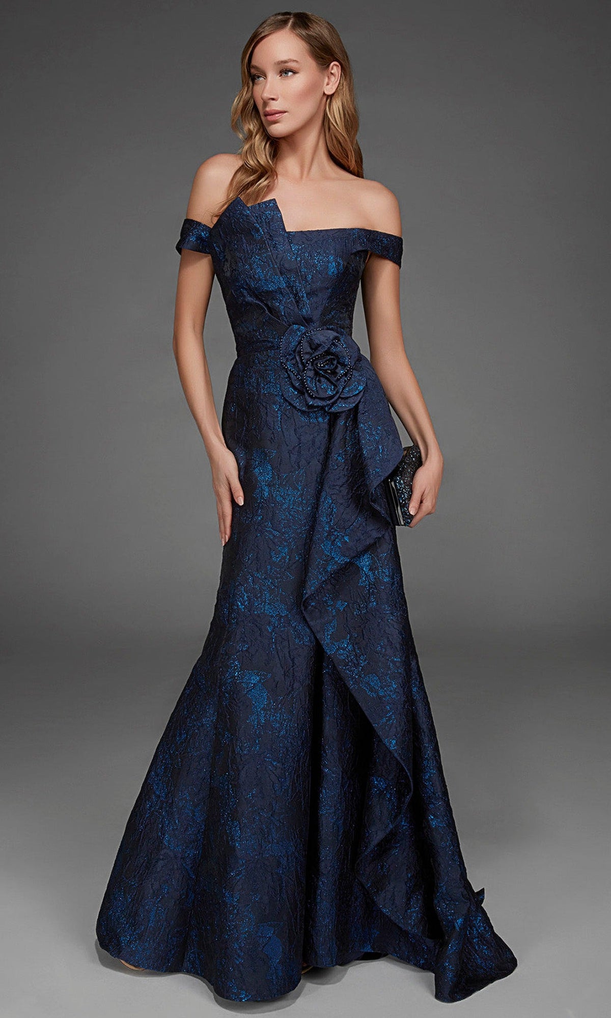 Alyce Paris 55017 - Rosette Waist Off Shoulder Formal Gown