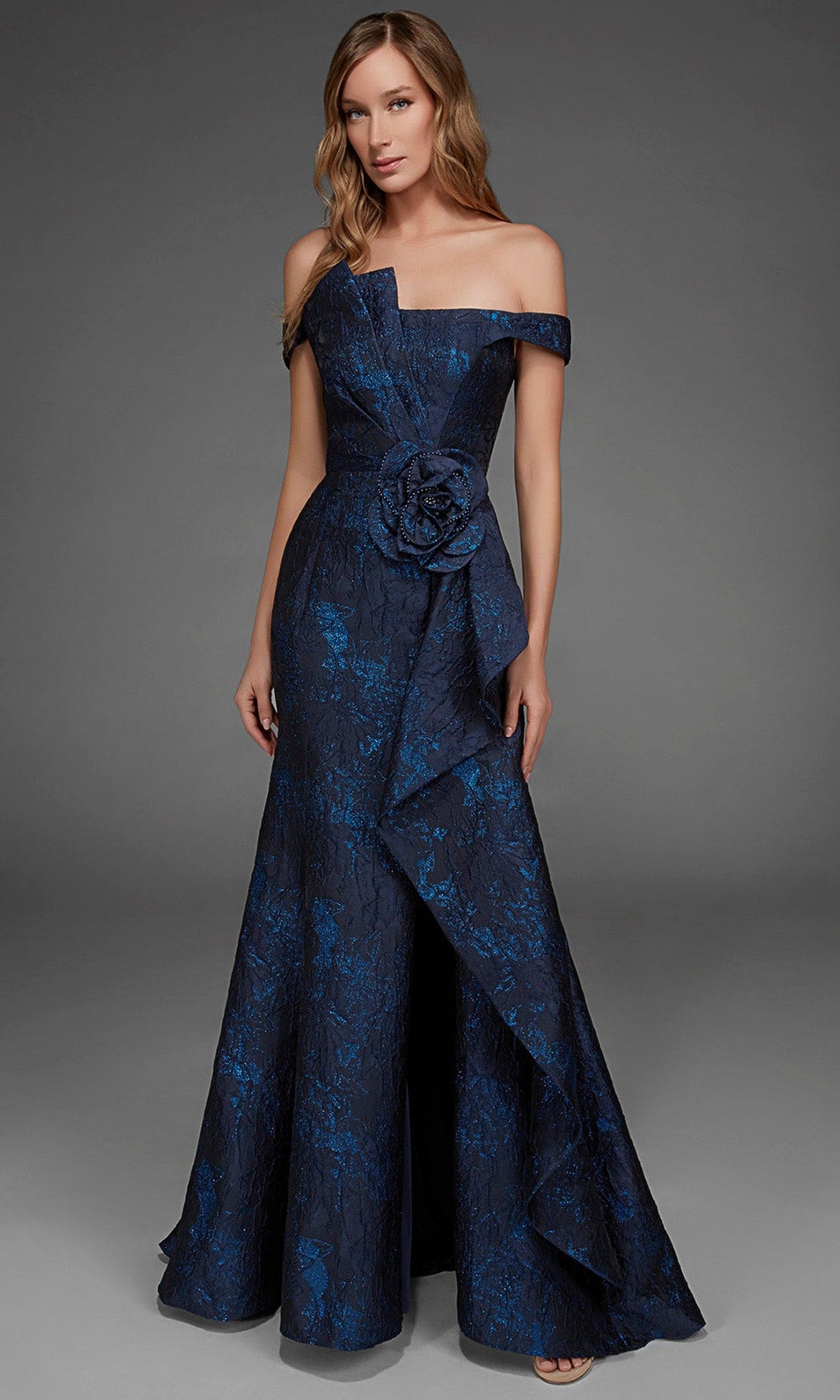 Alyce Paris 55017 - Rosette Waist Off Shoulder Formal Gown