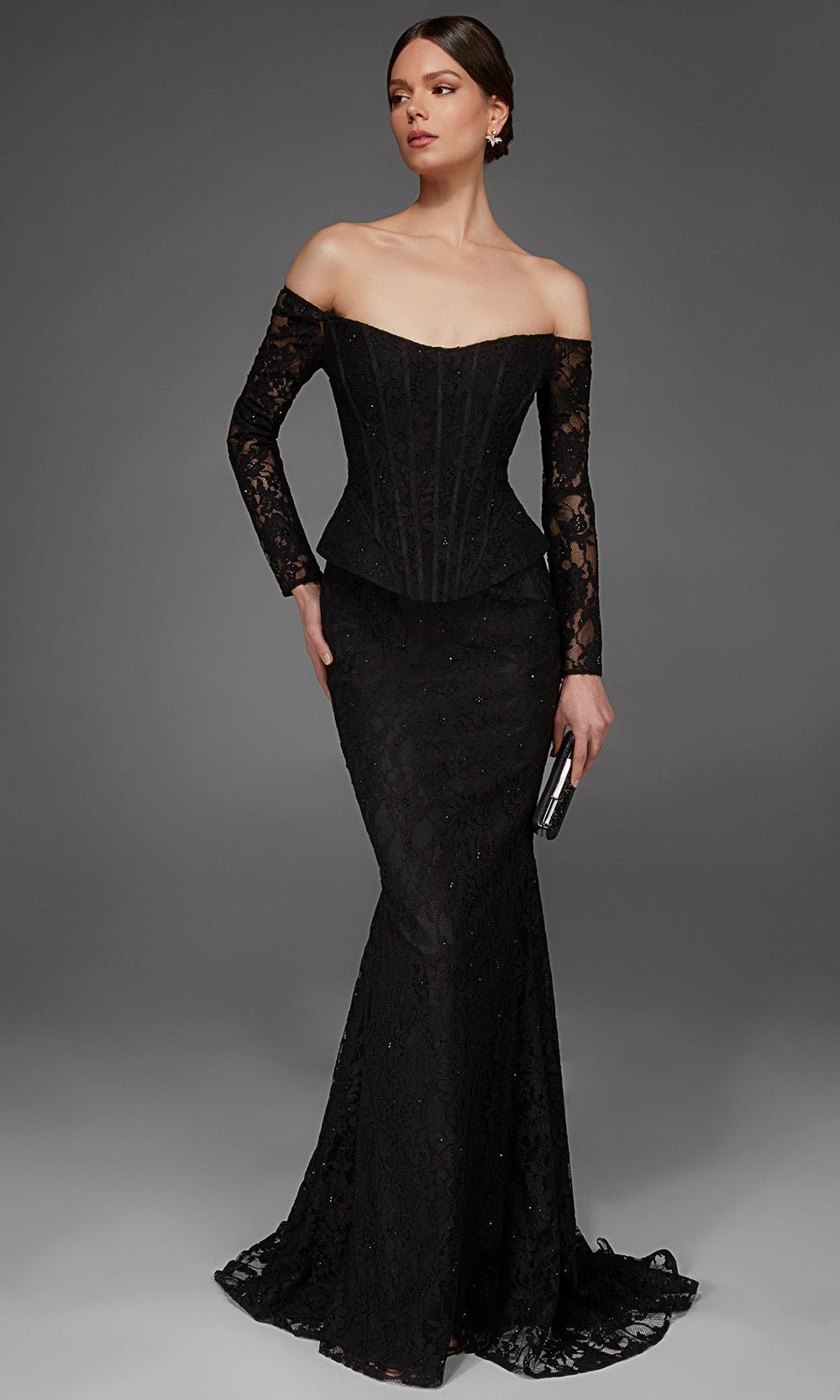 Alyce Paris 55018 - Floral Lace Off Shoulder Evening Gown - Silhouette Dresses