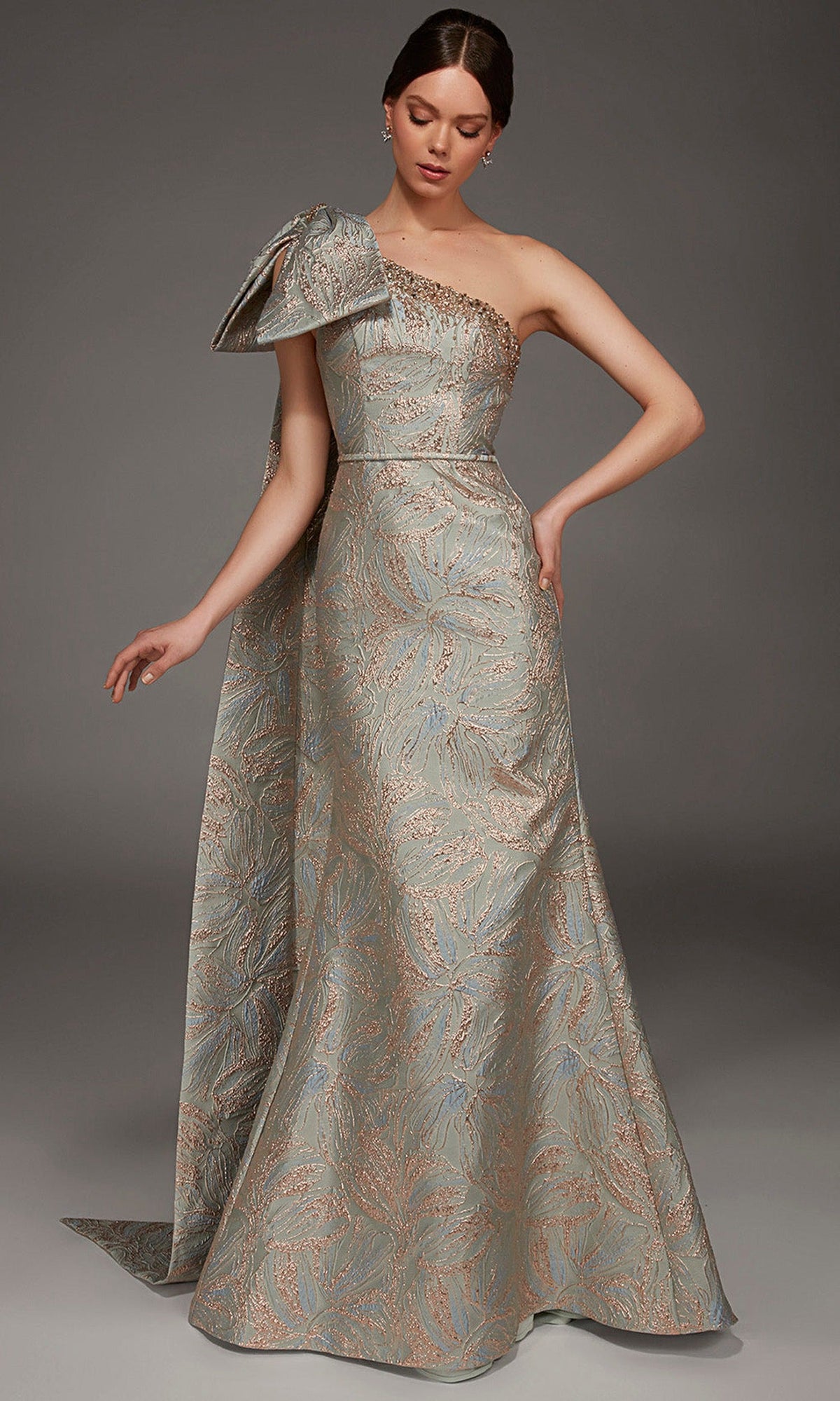 Alyce Paris 55026 - Jacquard Asymmetric Neck Evening Gown