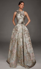 Alyce Paris 55027 - Rosette Accent High Neck A-Line Gown - Silhouette Dresses