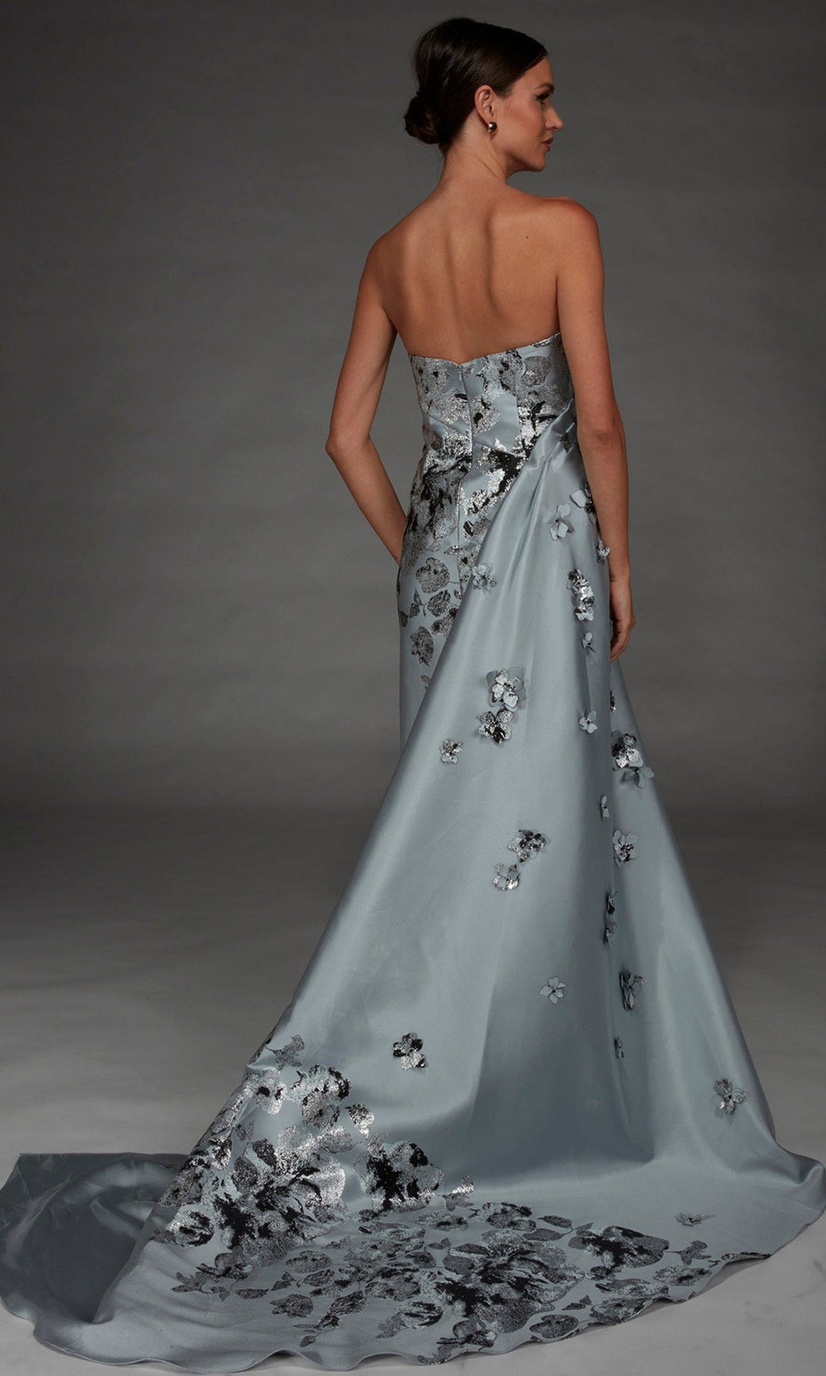 Alyce Paris 55028 - Straight Neckline Floral Accent Jacquard Gown