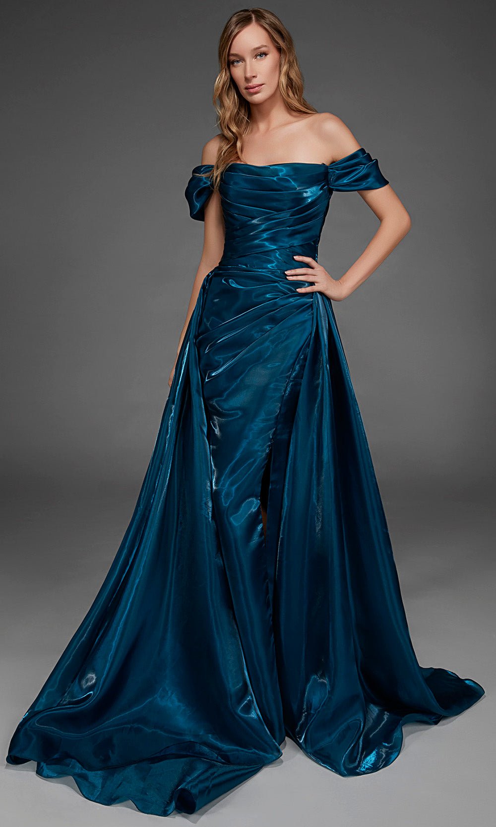 Alyce Paris 55034 - Off Shoulder Liquid Organza Gown with Overskirt - Silhouette Dresses