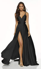 Alyce Paris - 60453 Sleeveless V-Neck Satin Modest Prom A-Line Gown - view 4