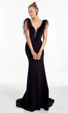 Alyce Paris - 60905 Feathered Deep V Neck Trumpet Dress - designer evening gown at Silhouette Dresses