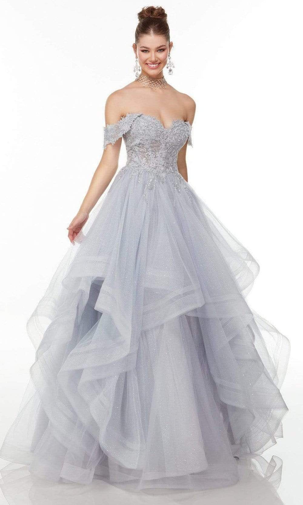 Alyce Paris - 61095 Lace Detailed Off Shoulder Gown - designer prom dress at Silhouette Dresses