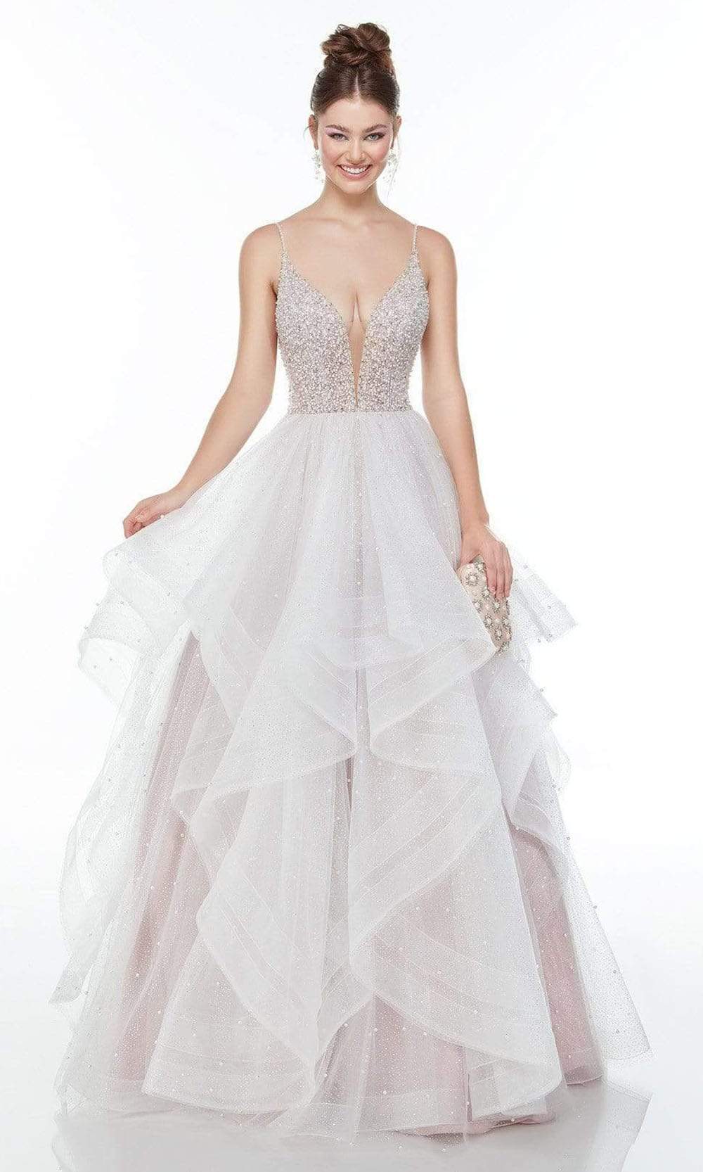 Alyce Paris - 61107 Pearl Beaded Organza A-Line Gown - detail view