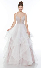 Alyce Paris - 61107 Pearl Beaded Organza A-Line Gown - detail view