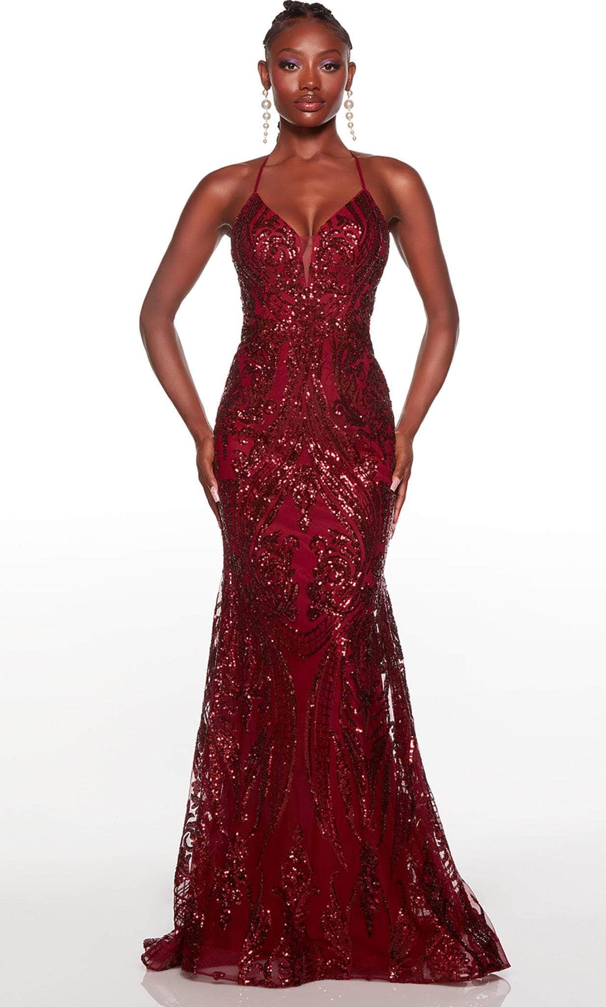 Alyce Paris 61424 - V-Neck Paisley Sequin Prom Gown - Silhouette Dresses