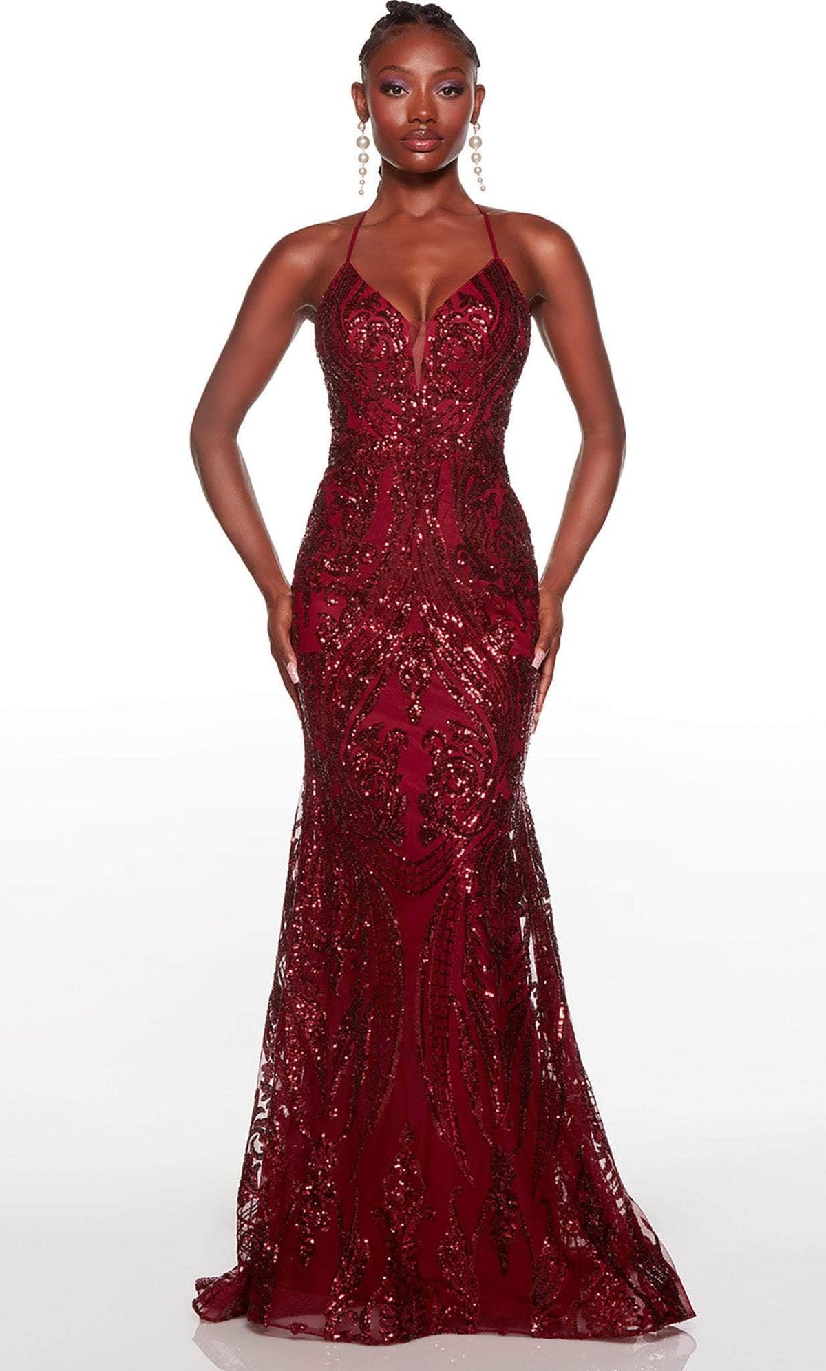 Alyce Paris 61424 - V-Neck Paisley Sequin Prom Gown - Silhouette Dresses