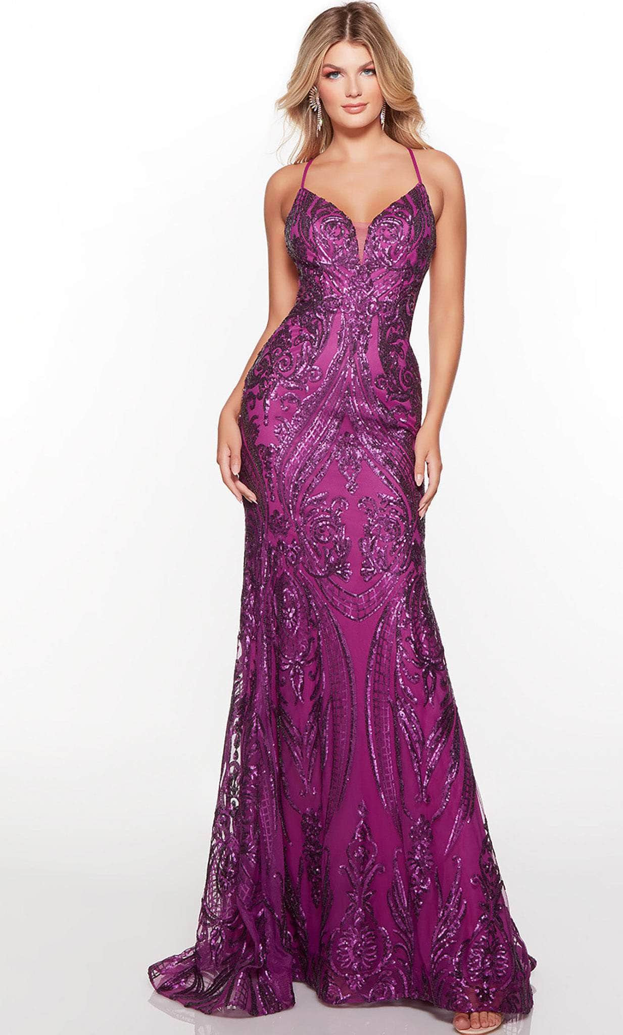 Alyce Paris 61424 - V-Neck Paisley Sequin Prom Gown - designer prom dress at Silhouette Dresses