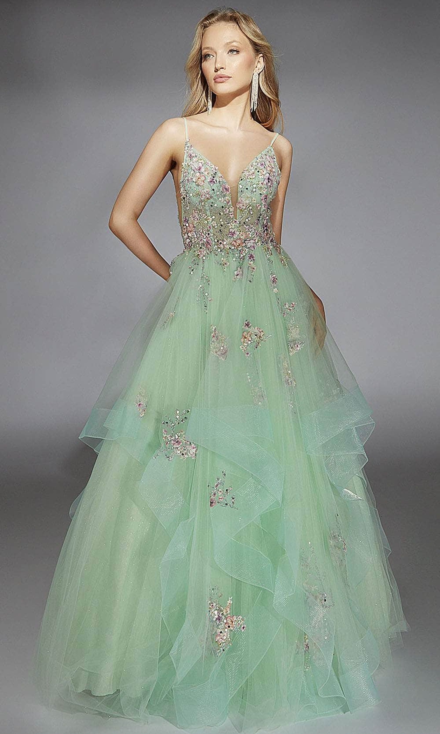 Alyce Paris 61735 - Plunging V-Neck Ballgown with Floral Beading