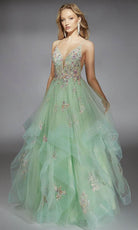 Alyce Paris 61735 - Plunging V-Neck Ballgown with Floral Beading