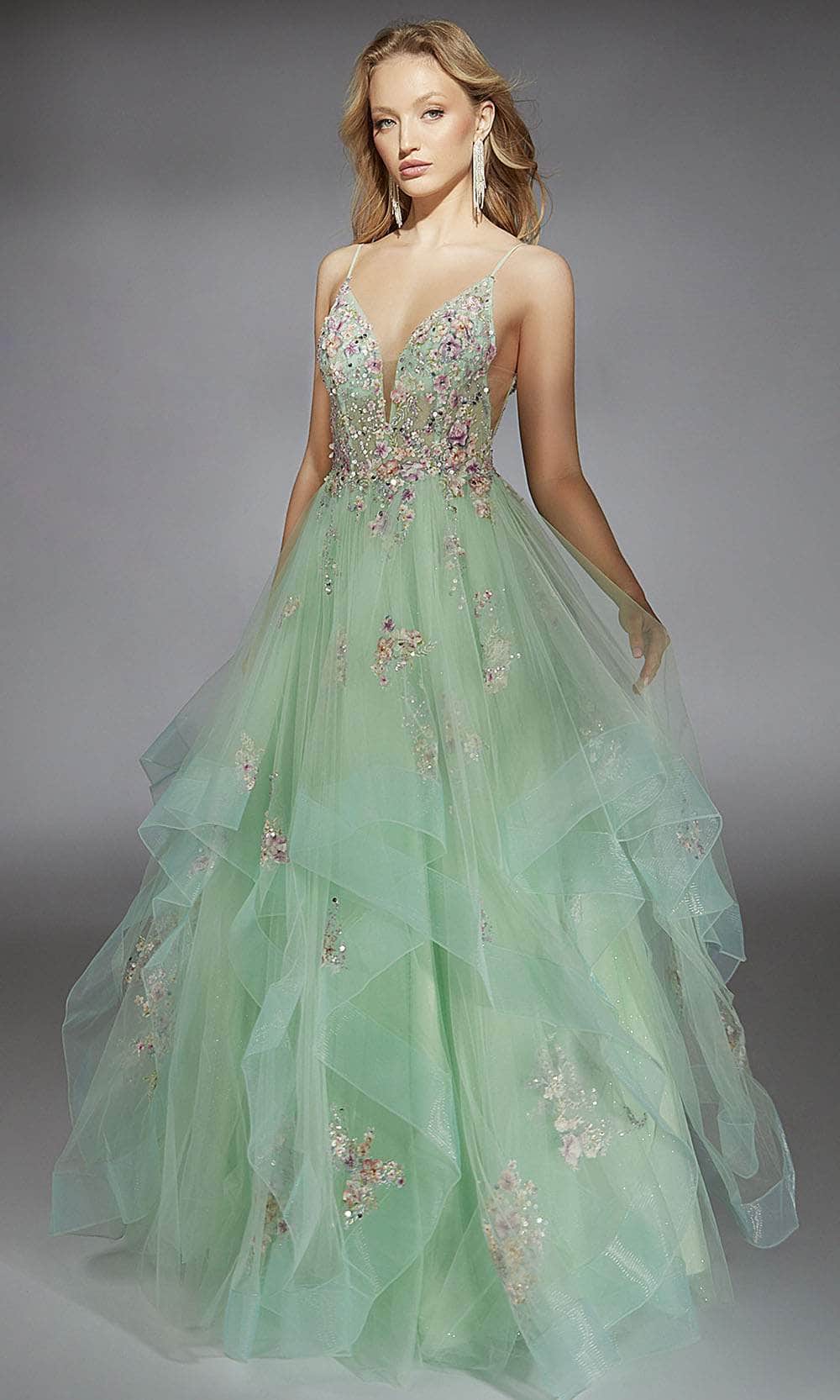 Alyce Paris 61735 - Plunging V-Neck Ballgown with Floral Beading - designer prom dress at Silhouette Dresses