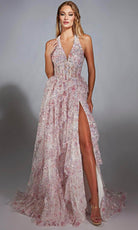 Alyce Paris 61740 - Halter Neckline Floral Sequin Gown - Silhouette Dresses