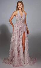 Alyce Paris 61740 - Halter Neckline Floral Sequin Gown - Silhouette Dresses