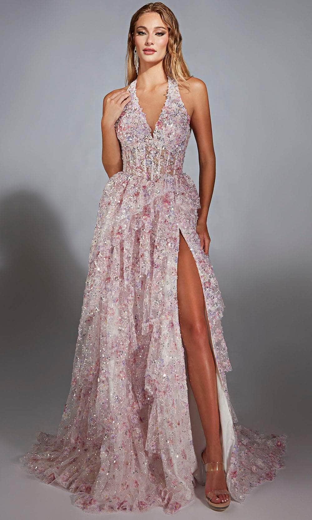 Alyce Paris 61740 - Halter Neckline Floral Sequin Gown - designer prom dress at Silhouette Dresses