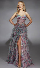 Alyce Paris 61748 - V-Neck Floral Print Evening Gown