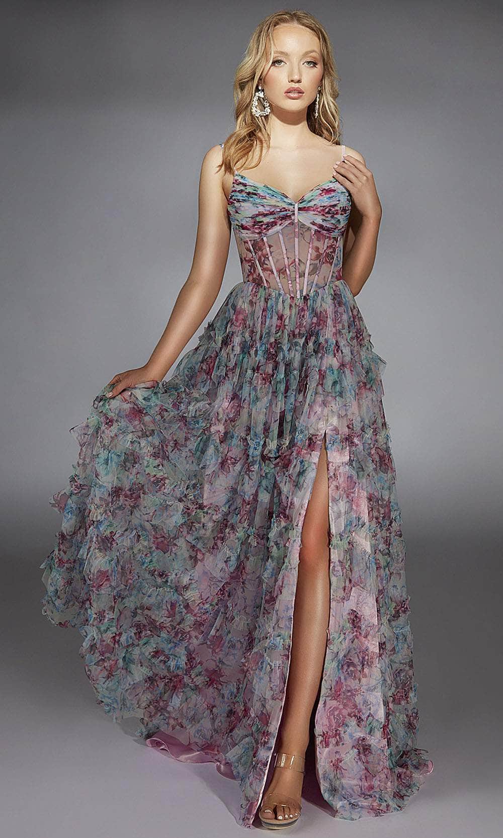 Alyce Paris 61748 - V-Neck Floral Print Evening Gown - designer prom dress at Silhouette Dresses
