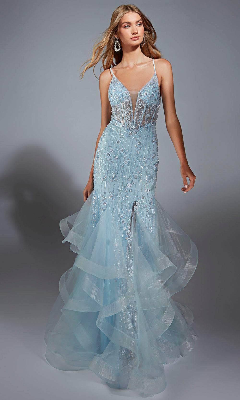 Alyce Paris 61749 - V-Neck Floral Appliqued Trumpet Gown - designer prom dress at Silhouette Dresses