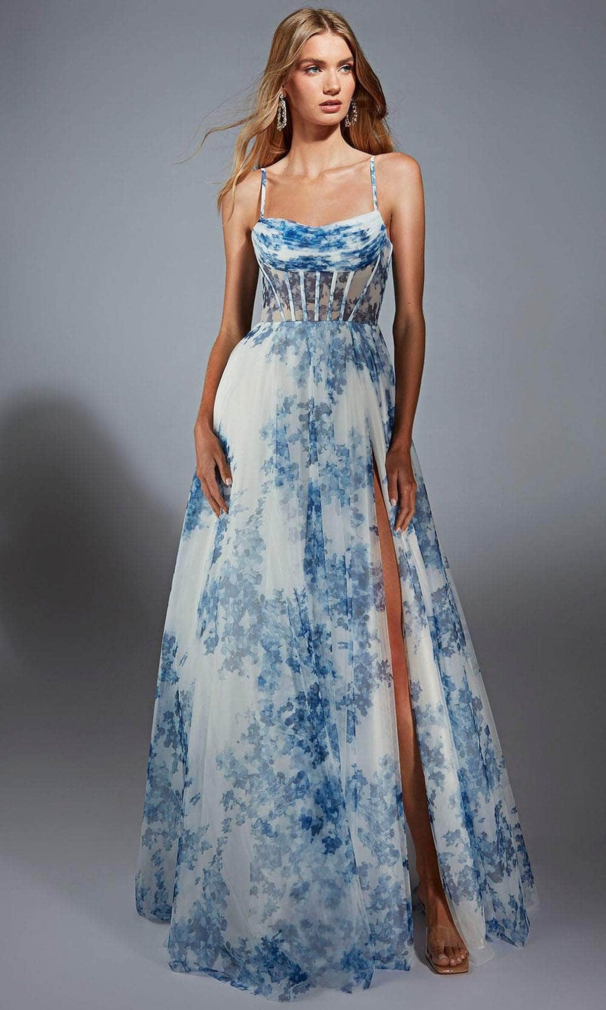 Alyce Paris 61752 - Floral Print Cowl Neck A-Line Gown