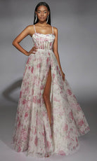 Alyce Paris 61752 - Floral Print Cowl Neck A-Line Gown