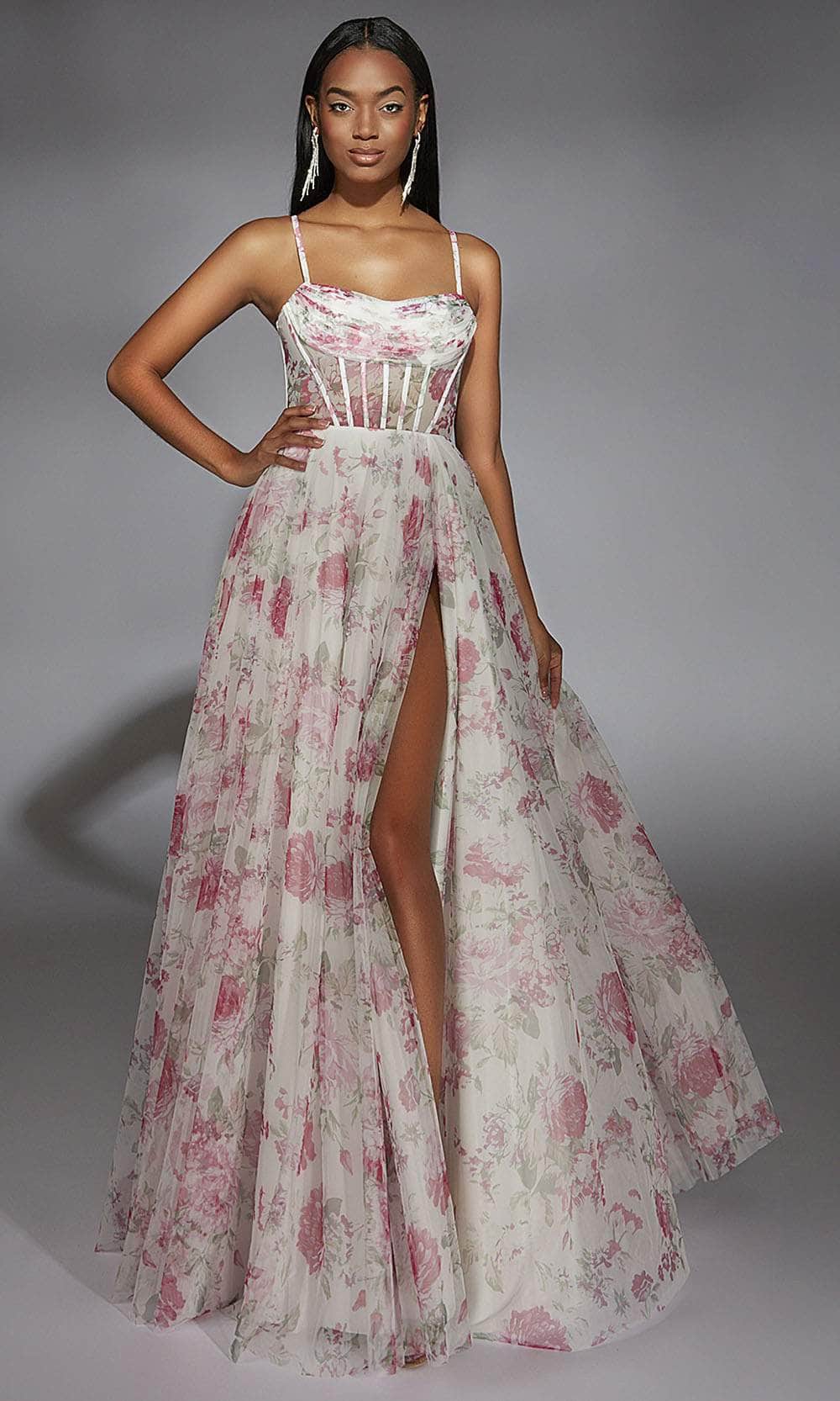 Alyce Paris 61752 - Floral Print Cowl Neck A-Line Gown - view 5
