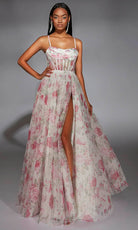 Alyce Paris 61752 - Floral Print Cowl Neck A-Line Gown - view 5