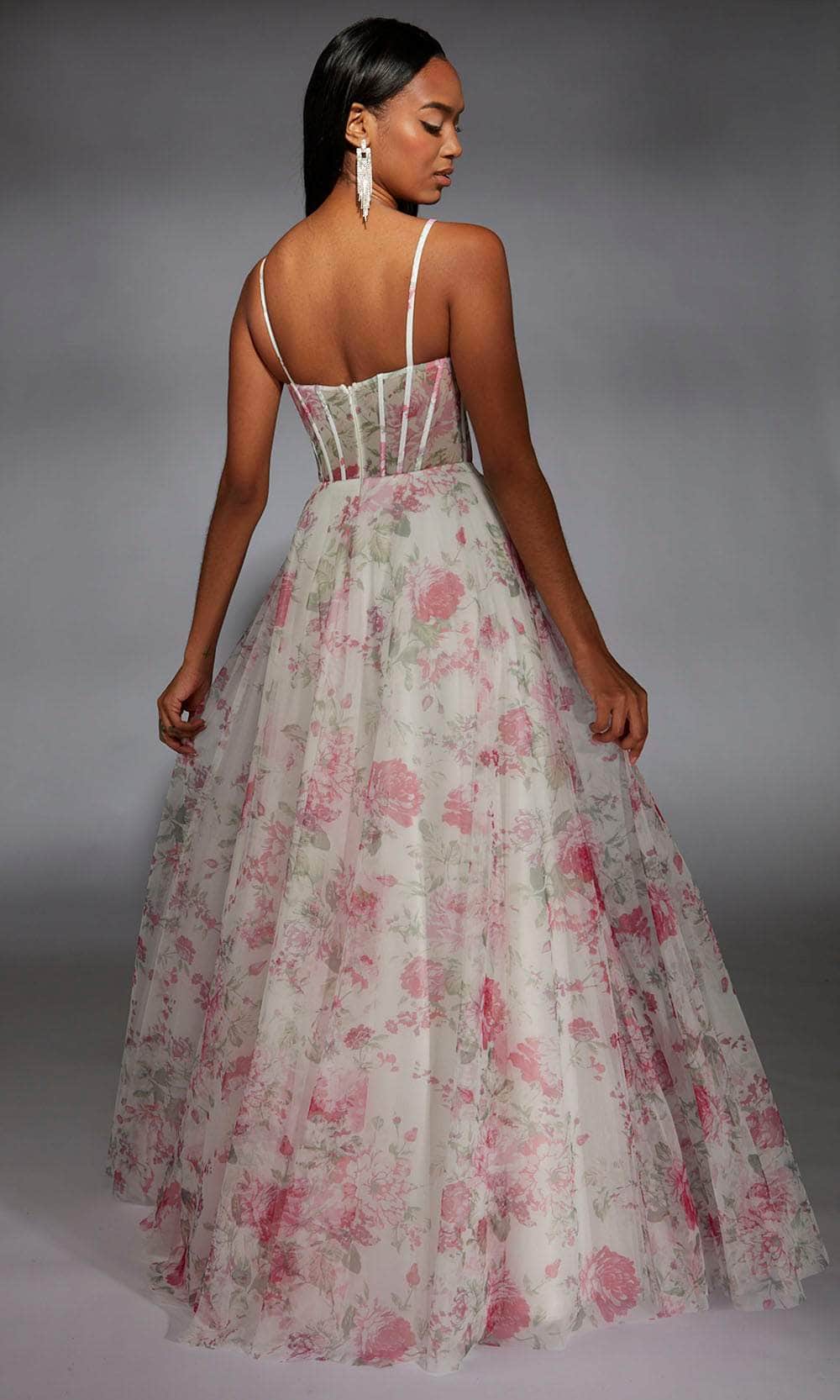 Alyce Paris 61752 - Floral Print Cowl Neck A-Line Gown - view 6