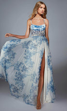 Alyce Paris 61752 - Floral Print Cowl Neck A-Line Gown - back view