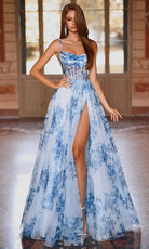 Alyce Paris 61752 - Floral Print Cowl Neck A-Line Gown - detail view