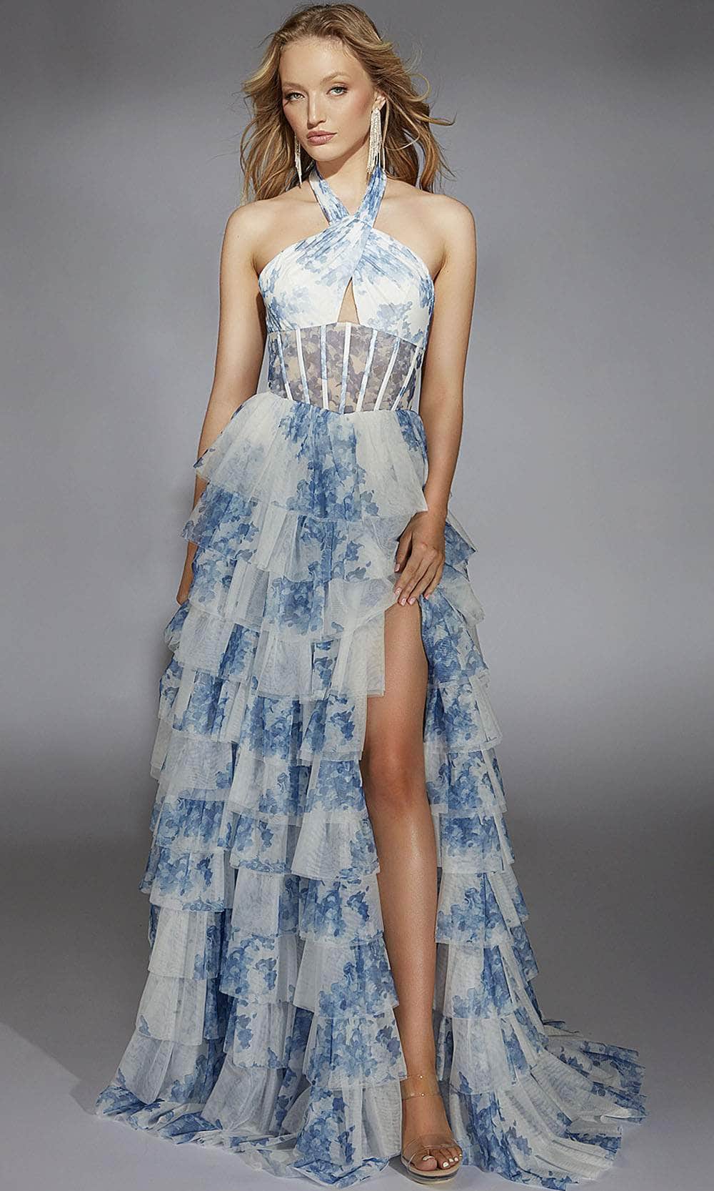 Alyce Paris 61753 - Floral Mesh Halter A-Line Gown - designer formal gown at Silhouette Dresses