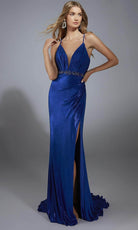Alyce Paris 61785 - Ruched Deep V-Neck Sheath Gown