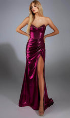 Alyce Paris 61798 - V-Neck Sheath Gown with High Slit - view 5