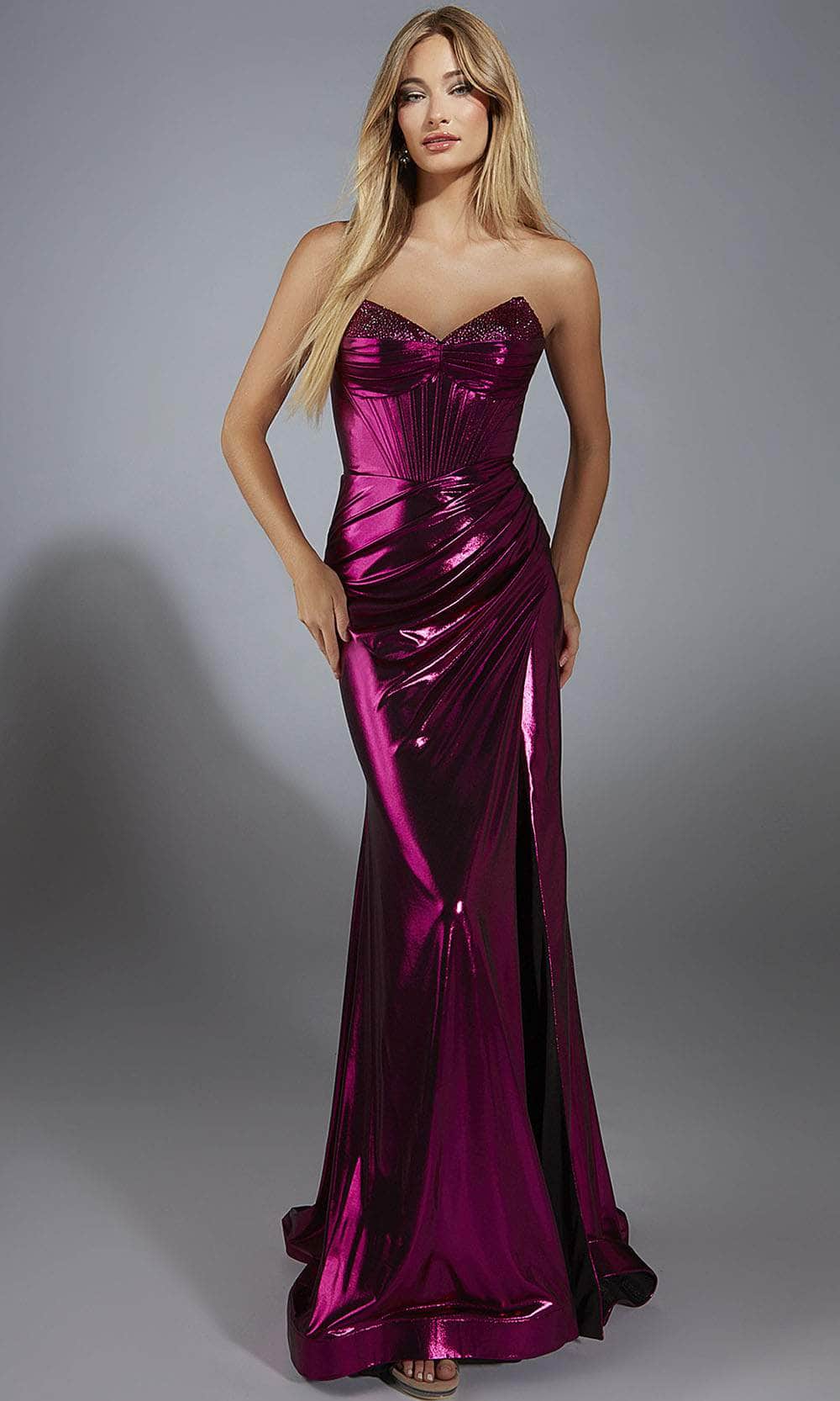 Alyce Paris 61798 - V-Neck Sheath Gown with High Slit - detail view