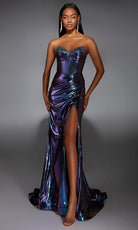 Alyce Paris 61798 - V-Neck Sheath Gown with High Slit - back view