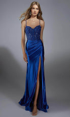 Alyce Paris 61827 - Beaded Corset Sheath Gown with Slit