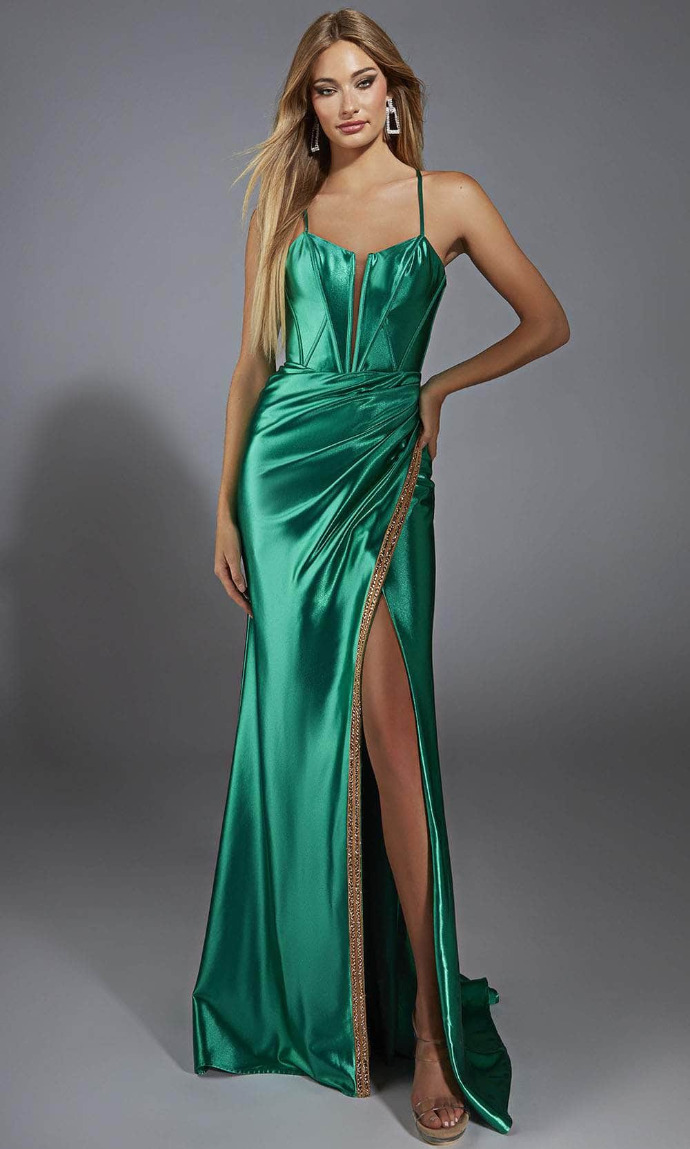 Alyce Paris 61849 - Plunging Neckline Sheath Gown with High Slit - designer prom dress at Silhouette Dresses