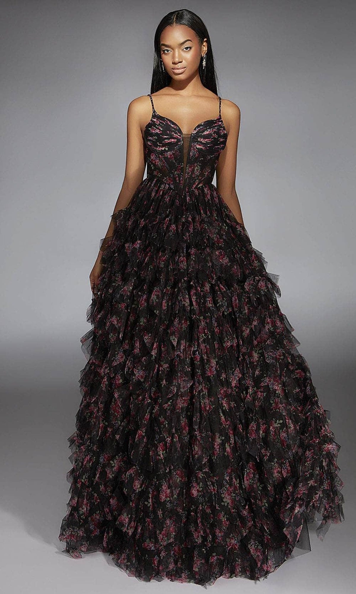 Alyce Paris 61866 - Tiered Ruffle Floral Ballgown