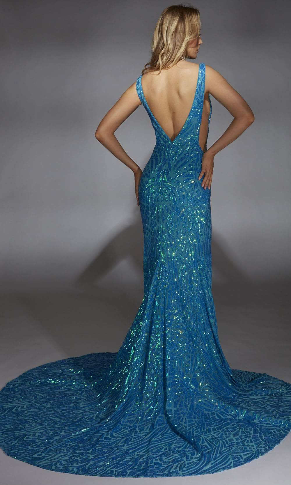 Alyce Paris 61876 - Geometric Sequin Fitted Gown - back view