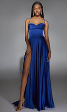 Alyce Paris 61883 - Cowl Neckline Satin A-Line Dress with Slit