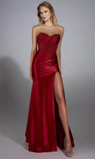 Alyce Paris 61884 - Strapless Satin Corset Gown with High Slit