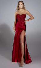 Alyce Paris 61884 - Strapless Satin Corset Gown with High Slit