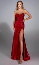 Alyce Paris 61884 - Strapless Satin Corset Gown with High Slit - designer prom dress at Silhouette Dresses