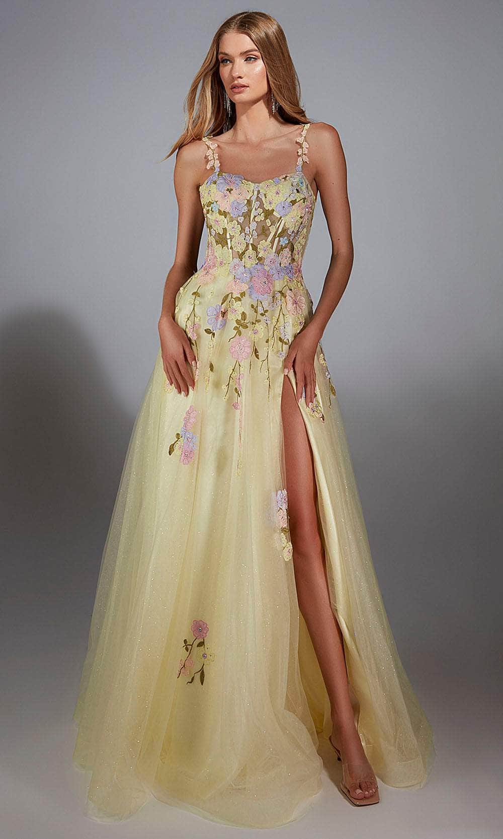 Alyce Paris 61909 - Floral Embroidered Tulle Gown - back view
