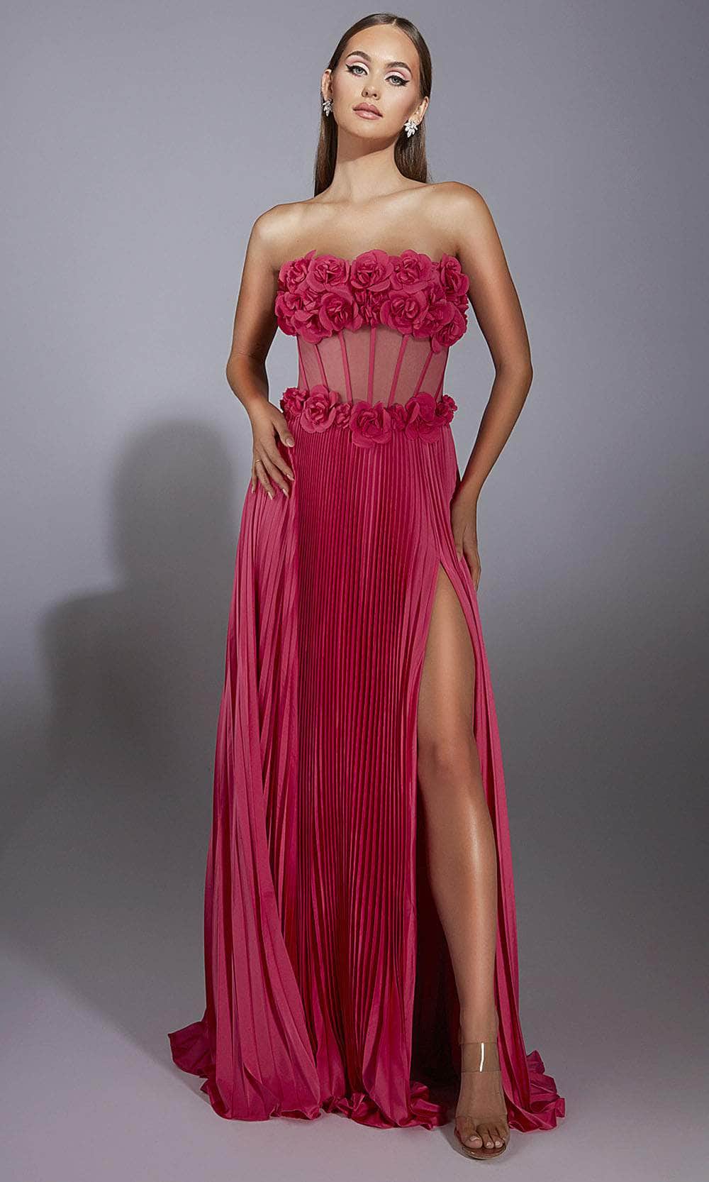 Alyce Paris 61935 - Floral Strapless Pleated Gown - detail view