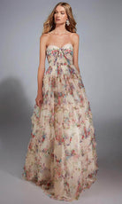 Alyce Paris 61957 - Floral Print Strapless Layered Gown