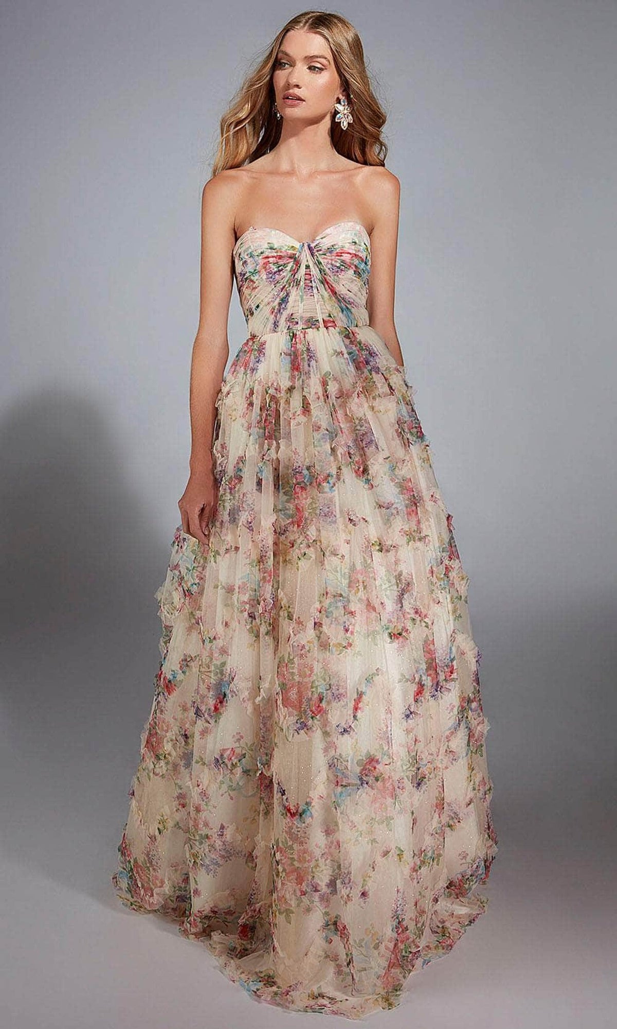 Alyce Paris 61957 - Floral Print Strapless Layered Gown