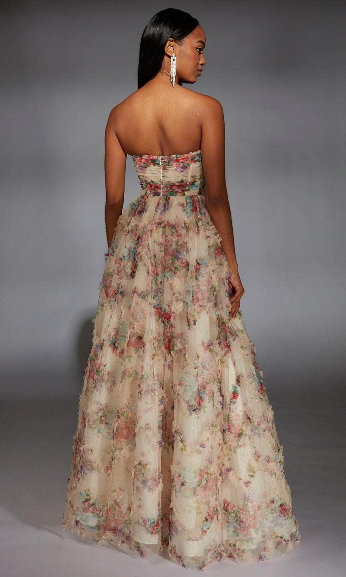 Alyce Paris 61957 - Floral Print Strapless Layered Gown
